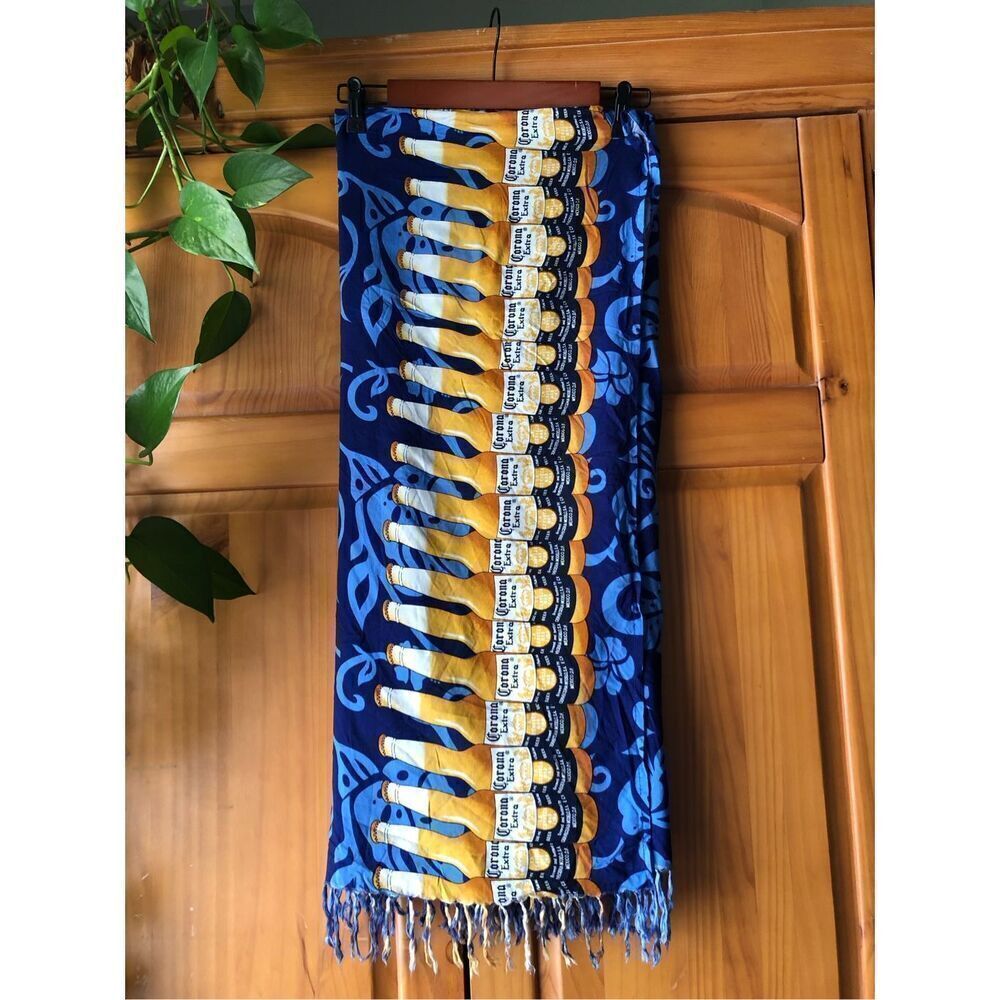 Scarf Beach Cover Up Wrap Shawl Corona Beer Print Fringe 62"X41" NWT